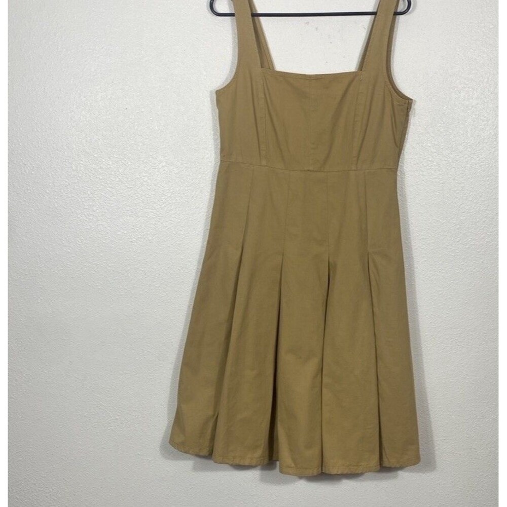 J.CREW Beige Pleated Smocked Square Neck A-Line Cotton Knee Dress Size 10 - Picture 3 of 15